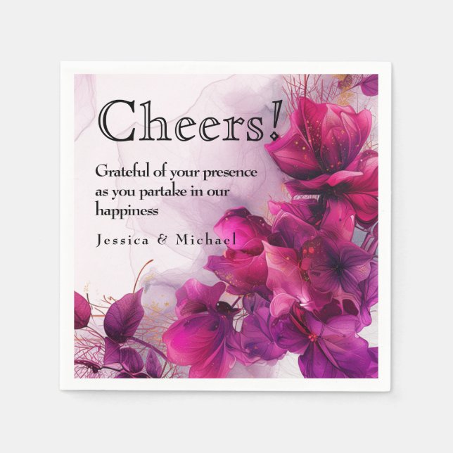 Serviette En Papier Fuchsia Enchantement : Aquarelle (Devant)