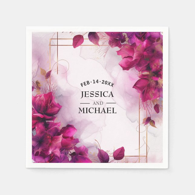 Serviette En Papier Fuchsia Enchantement : Aquarelle (Devant)