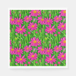 Serviette En Papier Fuchsia Fleurs sauvages roses dans un champ