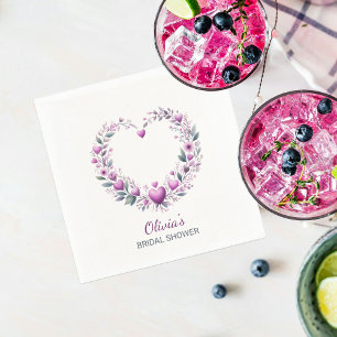 Serviette En Papier Fuchsia Rose Fleur de Coeur Mariage