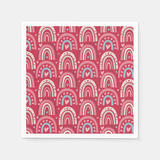 Serviette En Papier Fuchsia Valentines Day Rainbows (Devant)