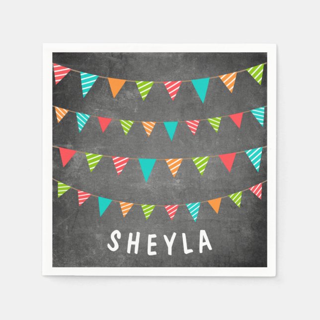 Serviette En Papier Fun Chalkboard Buncher drapeaux Nom Anniversaire F (Devant)
