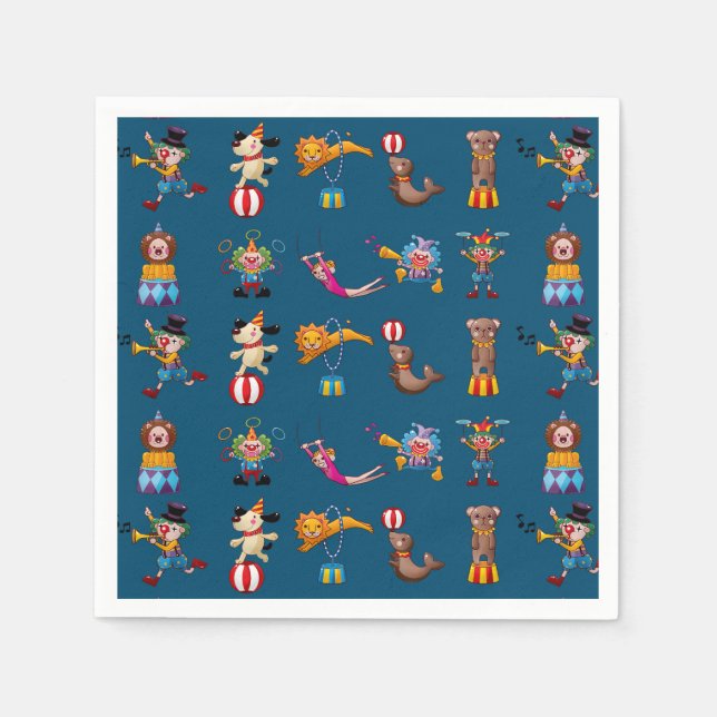 Serviette En Papier Fun Circus Party Actes Cartographie Motif Bleu (Devant)