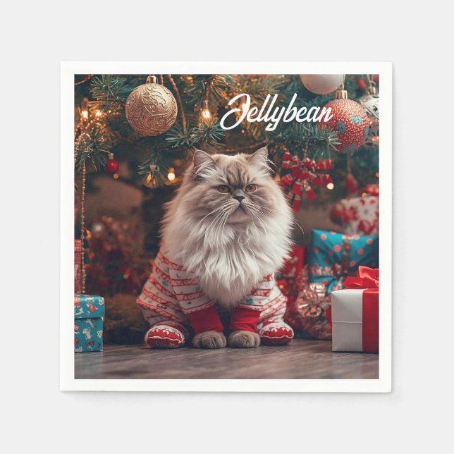Serviette En Papier Fun Exotic Shorthair Chat Noël Personnalisé (Devant)