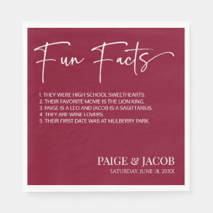 Serviette En Papier Fun Facts Burgundy Blanc Classique Minimal Mariage