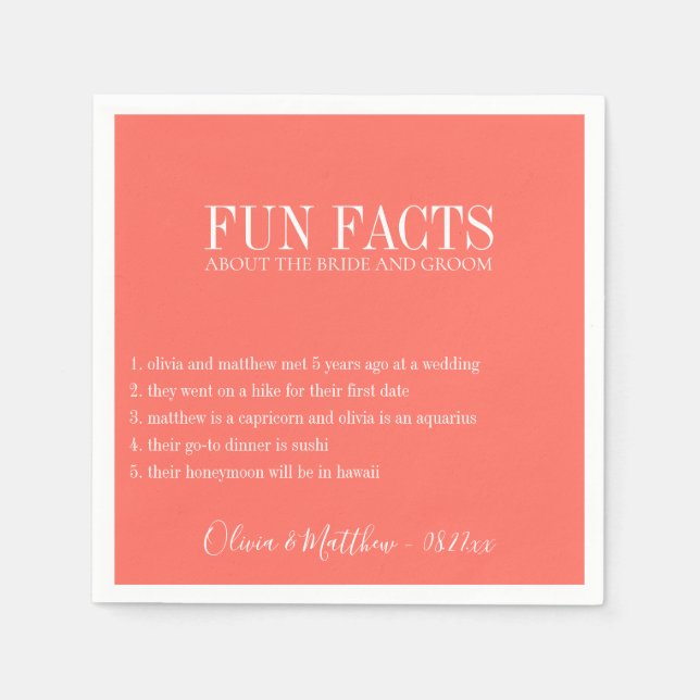 Serviette En Papier Fun Facts Coral Personnalisé (Devant)