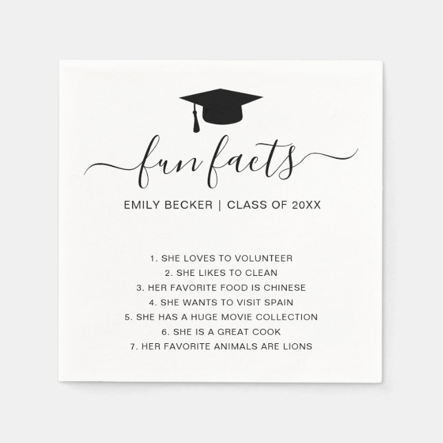 Serviette En Papier Fun Facts Diplômé Noir Blanc Élégant Graduation (Devant)