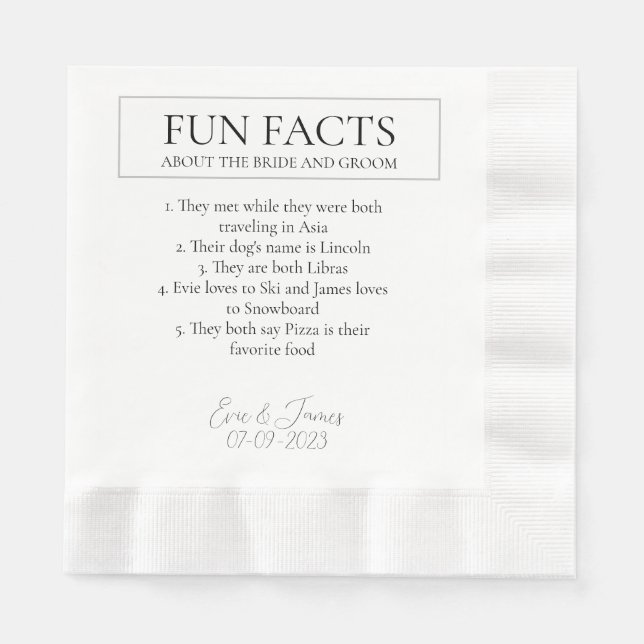 Serviette En Papier Fun Facts Elegant Marié et Mariage de chambre (Devant)