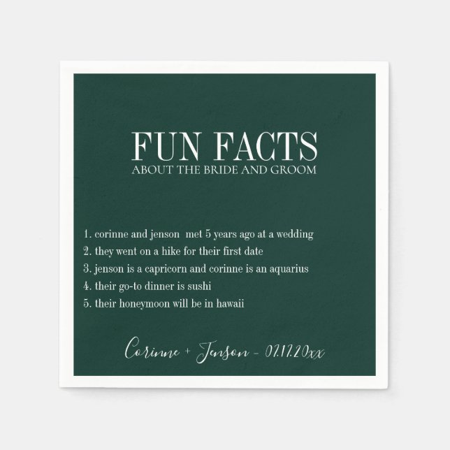 Serviette En Papier Fun Facts Emerald Green Personnalisé (Devant)