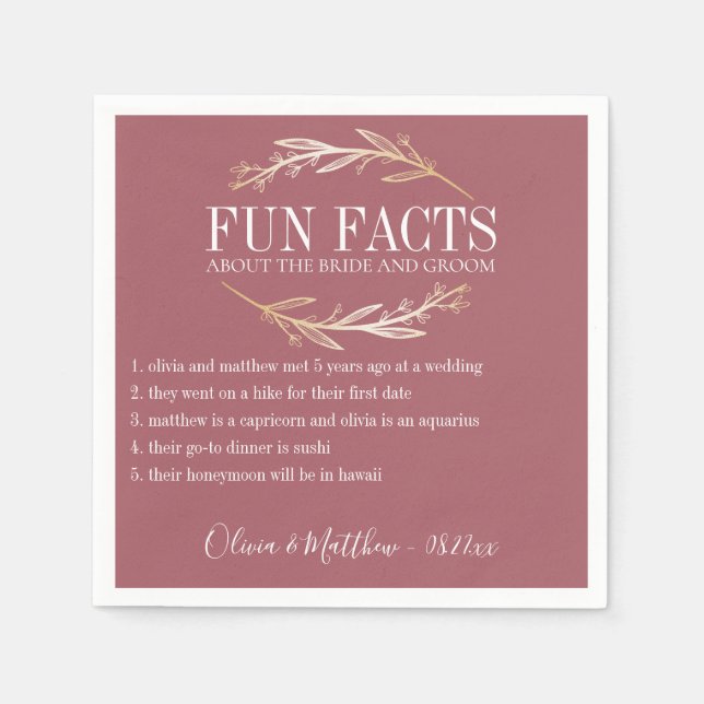 Serviette En Papier Fun Facts Gold Botanical Personnalisé (Devant)