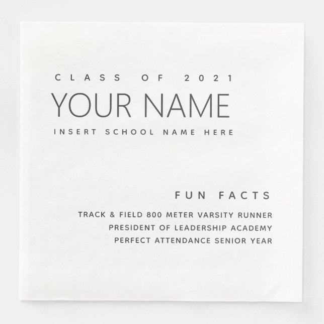 Serviette En Papier Fun Facts Graduation Moderne Simple Personnalisé (Devant)