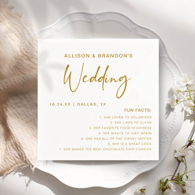 Serviette En Papier Fun Facts Moderne Chic Minimaliste Mariage serviet (Créateur téléchargé)