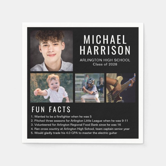 Serviette En Papier Fun Facts Photo Black Graduation Napkins (Devant)