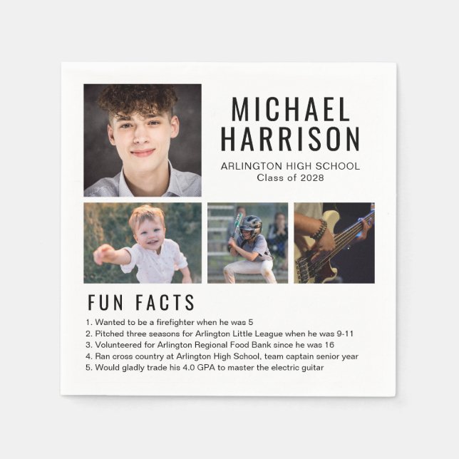 Serviette En Papier Fun Facts Photo Graduation Napkins (Devant)