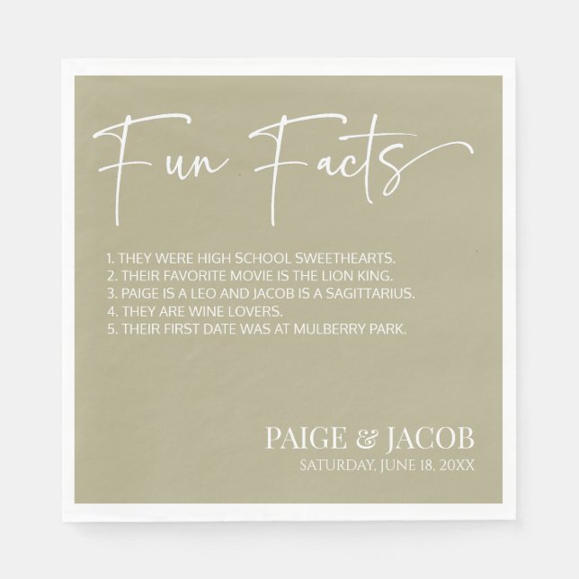 Serviette En Papier Fun Facts Sage Green Classic Minimal Mariage (Devant)