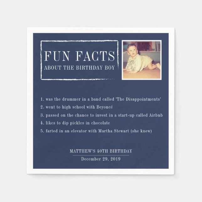 Serviette En Papier Fun Facts serviettes personnalisées pour les anniv (Devant)