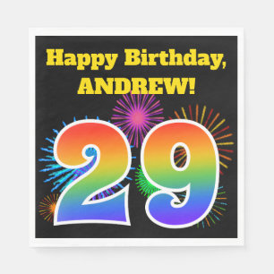 Serviette En Papier Fun Fireworks + Rainbow Motif "29" Anniversaire #
