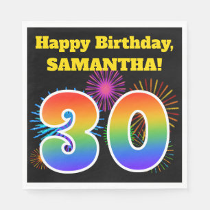 Serviette En Papier Fun Fireworks + Rainbow Motif "30" Anniversaire #