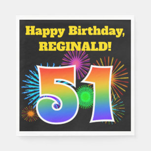 Serviette En Papier Fun Fireworks + Rainbow Motif "51" Anniversaire #