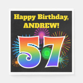 Serviette En Papier Fun Fireworks + Rainbow Motif "57" Anniversaire #