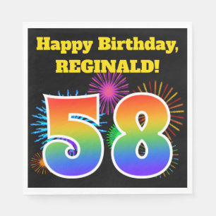 Serviette En Papier Fun Fireworks + Rainbow Motif "58" Anniversaire #