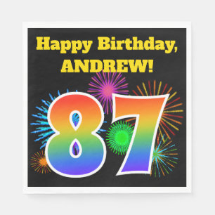 Serviette En Papier Fun Fireworks + Rainbow Motif "87" Anniversaire #
