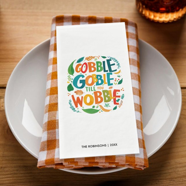 Serviette En Papier Fun Gobble Coloré Thanksgiving Typographie d'autom (Créateur téléchargé)