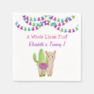 Serviette En Papier Fun Llama entier rose violet Cactus enfant anniver