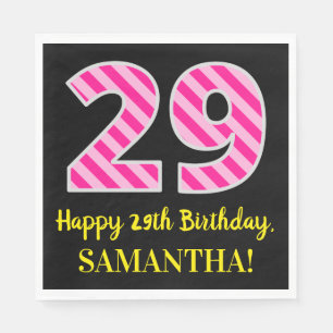 Serviette En Papier Fun Pink Stripes "29"; Joyeux 29e anniversaire; No