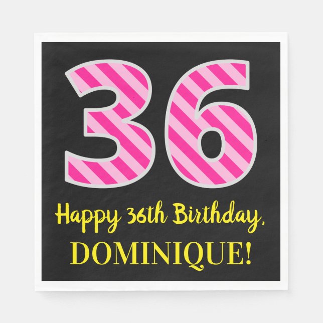 Serviette En Papier Fun Pink Stripes "36"; Joyeux 36e anniversaire; No (Devant)