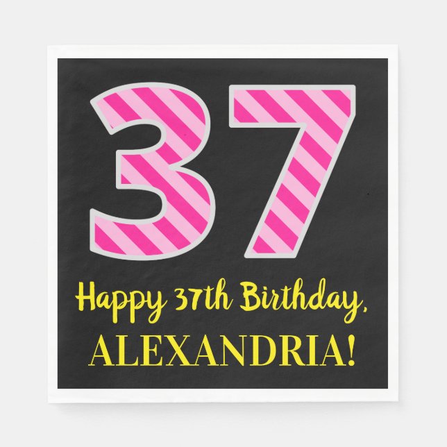 Serviette En Papier Fun Pink Stripes "37"; Joyeux 37ème anniversaire;  (Devant)