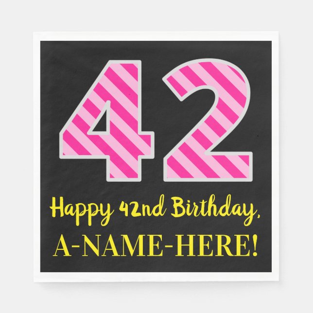 Serviette En Papier Fun Pink Stripes "42"; Joyeux 42e anniversaire; No (Devant)