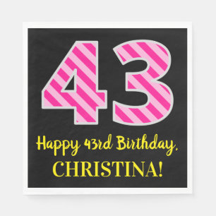 Serviette En Papier Fun Pink Stripes "43"; Joyeux 43ème anniversaire; 