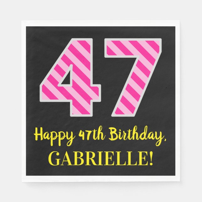 Serviette En Papier Fun Pink Stripes "47"; Joyeux 47ème anniversaire;  (Devant)
