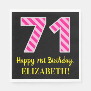 Serviette En Papier Fun Pink Stripes "71"; Joyeux 71e anniversaire; No