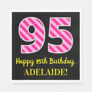 Serviette En Papier Fun Pink Stripes "95"; Joyeux 95ème anniversaire; 