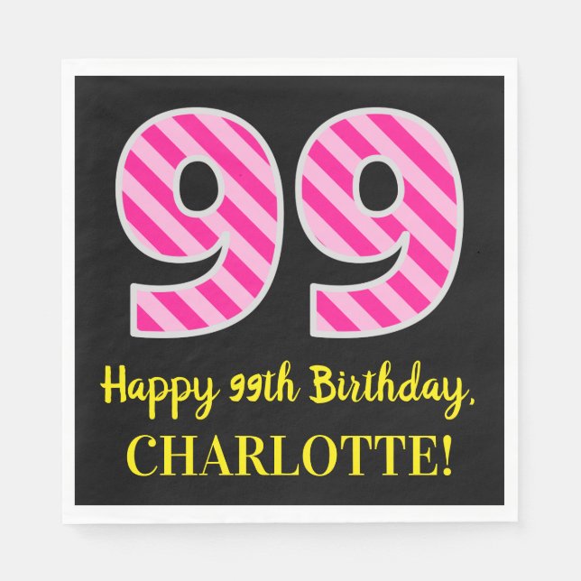 Serviette En Papier Fun Pink Stripes "99"; Joyeux 99e anniversaire; No (Devant)