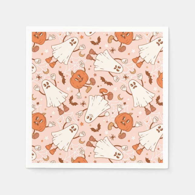 Serviette En Papier Fun Retro Ghost & Jack-O-Lantern Motif (Devant)