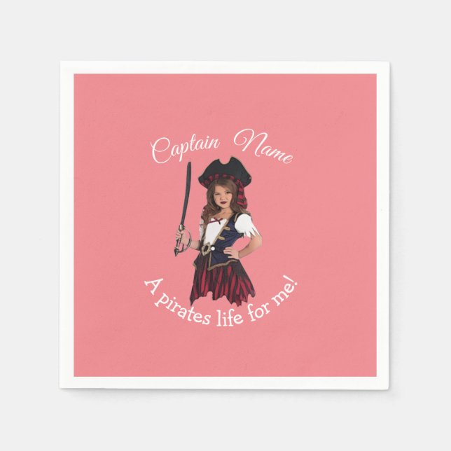 Serviette En Papier Fun Rose Girl Pirate (Devant)