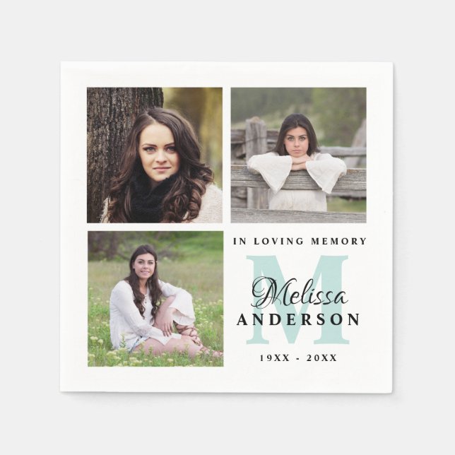 Serviette En Papier Funérailles Dans Mémoire Amoureuse Monogramme Phot (Devant)