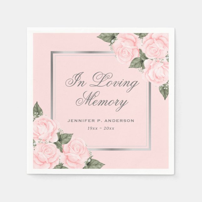 Serviette En Papier Funérailles florales en argent rose (Devant)