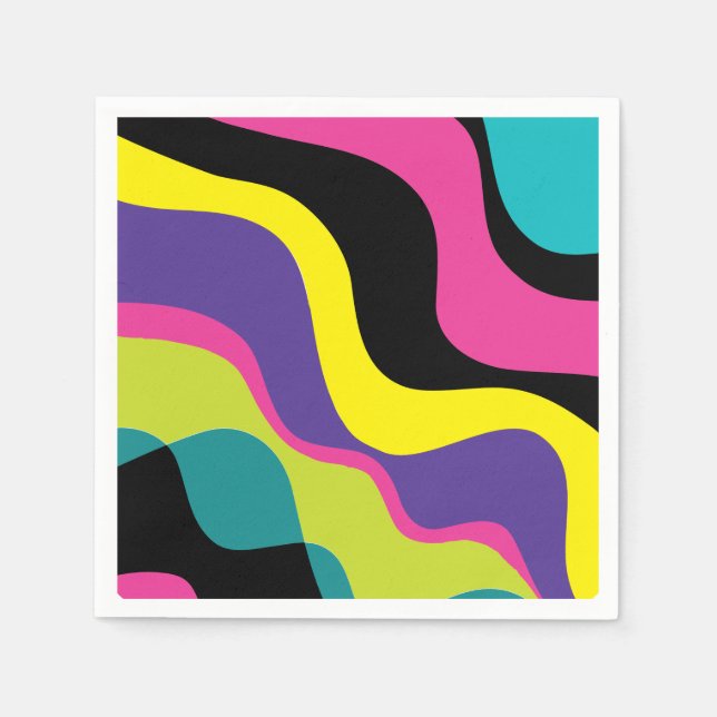 Serviette En Papier Funky Retro Colours Wave Pop Motif des années 90 (Devant)