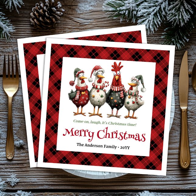 Serviette En Papier Funny festive chickens napkins with name editable (Funny festive chickens napkins with name editable)