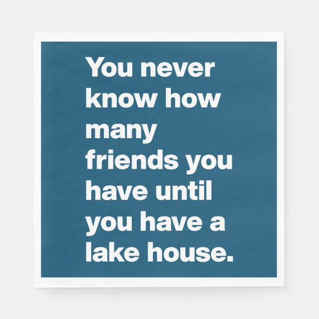 Serviette En Papier Funny Lake House Friends Citation Typographie Bleu (Devant)
