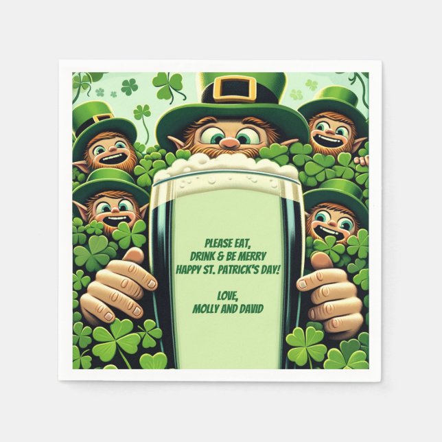 Serviette En Papier Funny Lucky Leprechauns St. Patrick's Day Party (Devant)