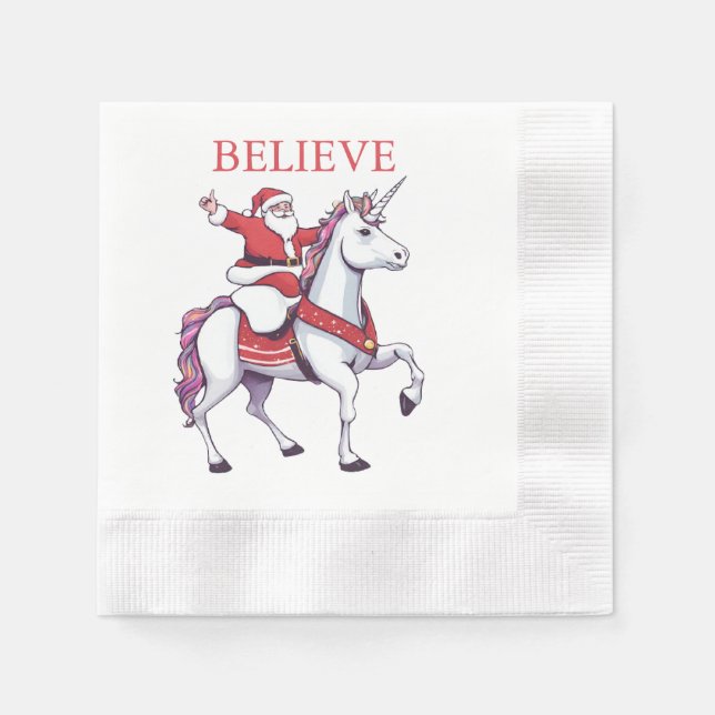 Serviette En Papier Funny Père Noël Unicorn Croyez Noël (Devant)