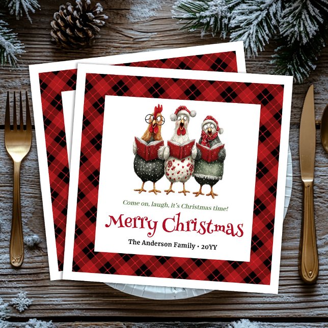 Serviette En Papier Funny quirky chickens Christmas napkin custom name (Funny quirky chickens Christmas napkin custom name)