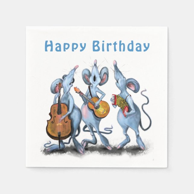 Serviette En Papier Funny Romantic Mouse Band - Joyeux anniversaire (Devant)