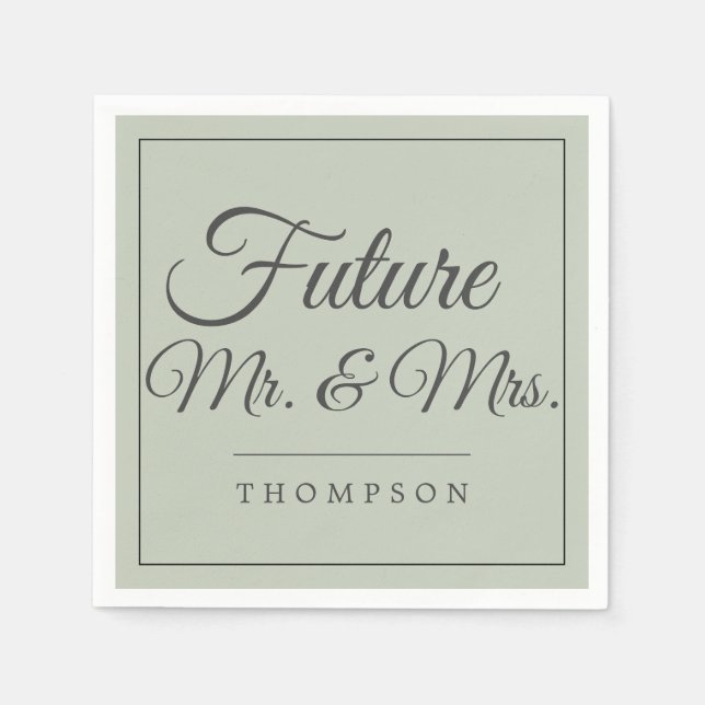 Serviette En Papier Futur M & Mme Engagement Party Olive Livre vert (Devant)