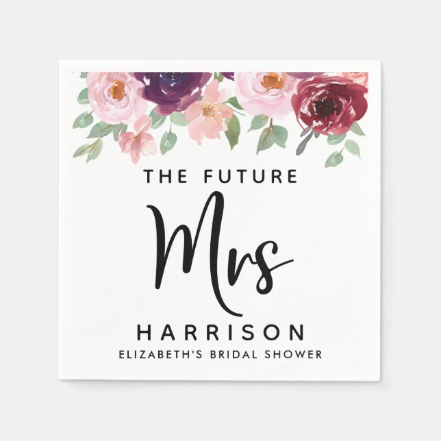 Serviette En Papier Futur Mme Fête de Mariage Florale de Bourgogne (Devant)